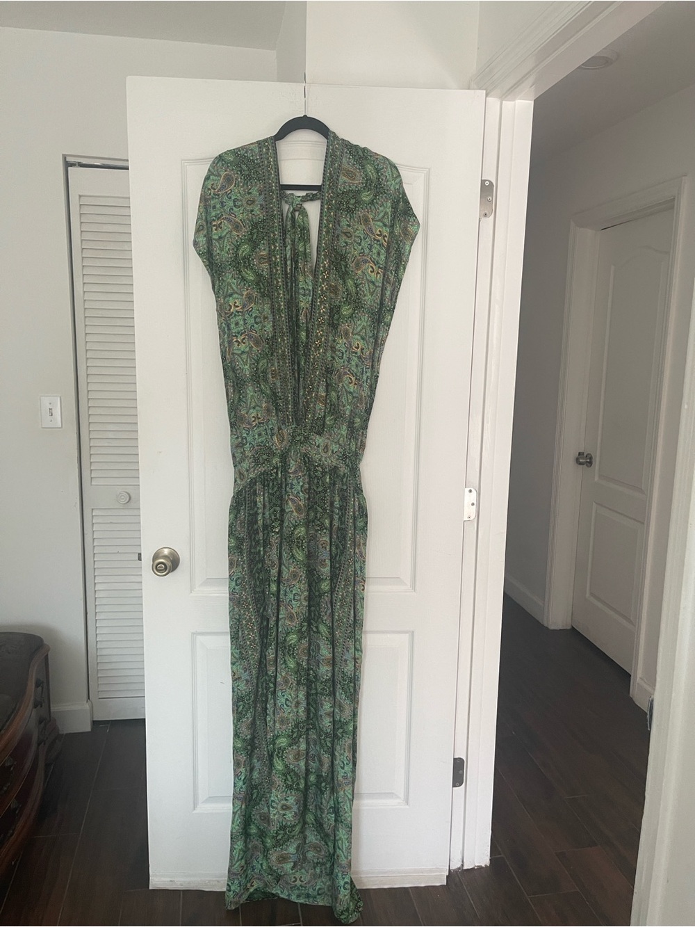 EARTHBOUND Green Paisley Tie-Front Maxi Dress